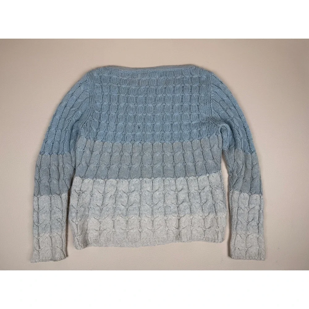 Sparrow L Sweater Blue Ombre Wool Mohair Alpaca Cable Knit Anthropologie